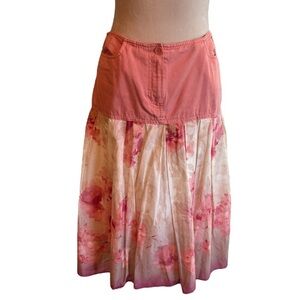 Ann Taylor LOFT Pink Floral Ombré Skirt 4 Feminine Romantic Knee Length Cotton